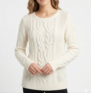 Ann Taylor Petite Pearl White Sweater with Mixed Textures and Wool